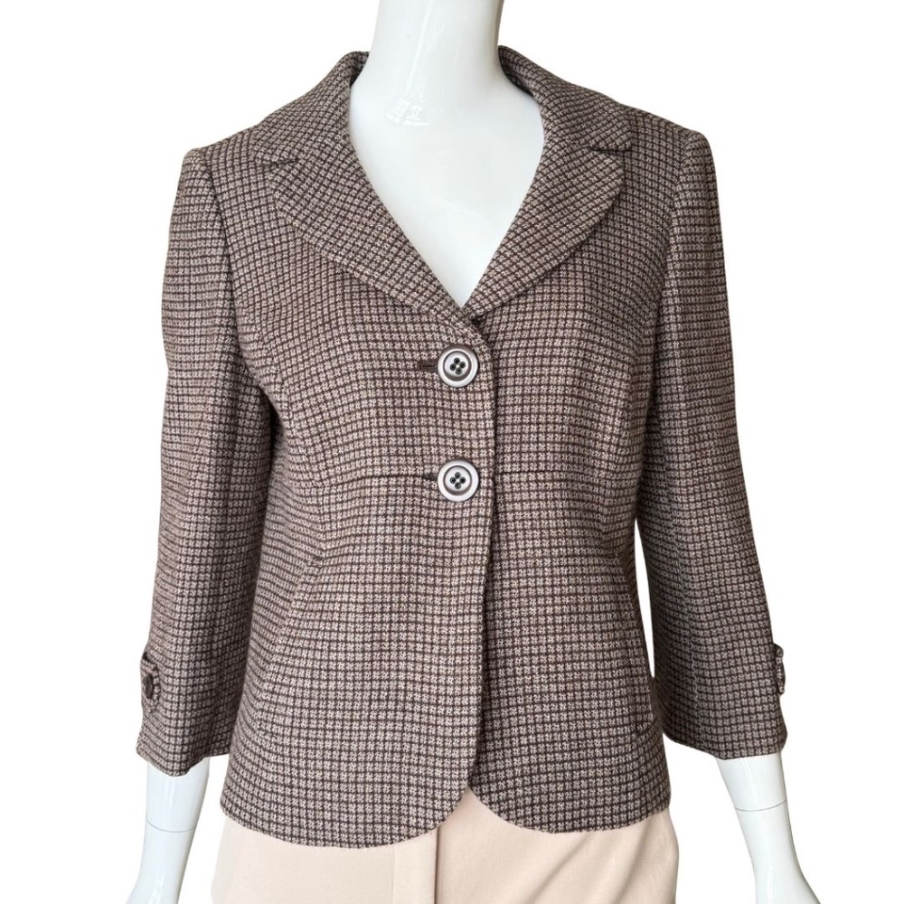 Ann Taylor (Original Ann Taylor) Brown/Cream Wool Blend 2-Button Jacket Size 8